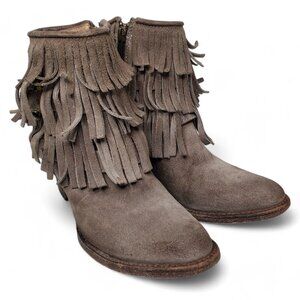 Freebird Belle Ankle Booties Women's Distressed Suede Tier Fringe Western Boho 6